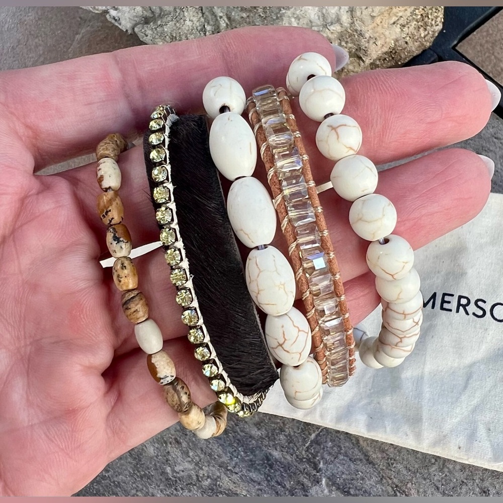 Victoria Emerson White and Gold Beaded Magnetic Closure Bracelet